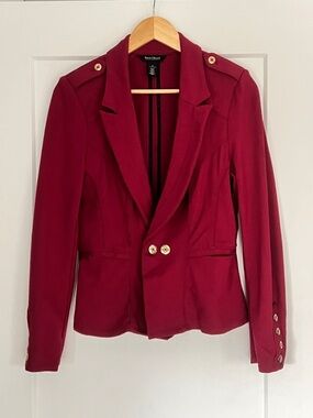 White House Black Market Women's Red Blazer with Gold Buttons